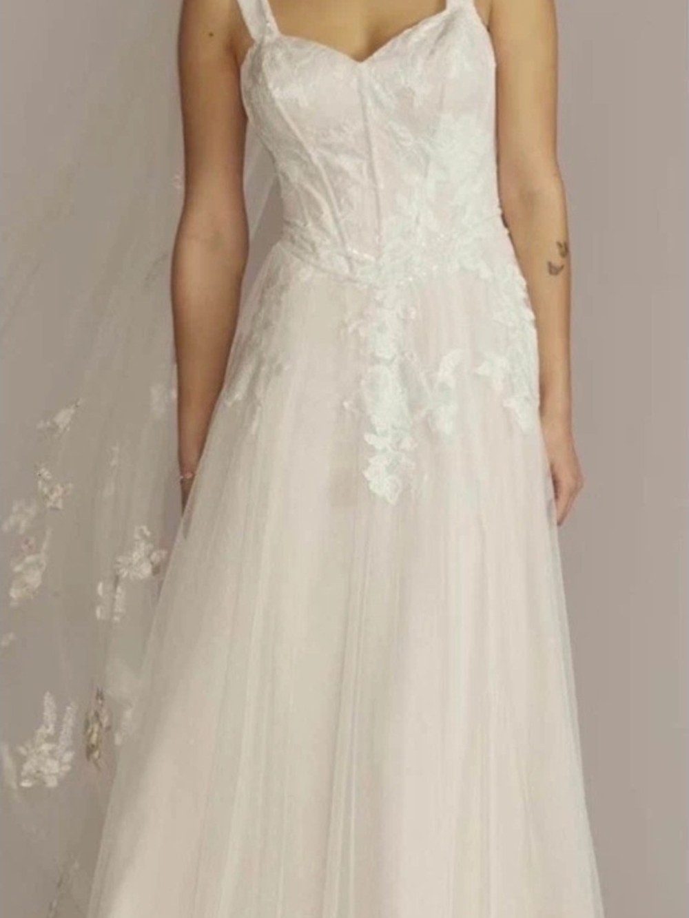 David's Bridal Wg4070 Ivory/blush Lace A-Line Wedding Gown Size 4 Nwt